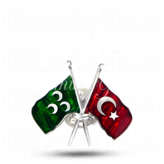 Osmanlı ve Türk Bayrağı 925 Ayar Gümüş Rozet