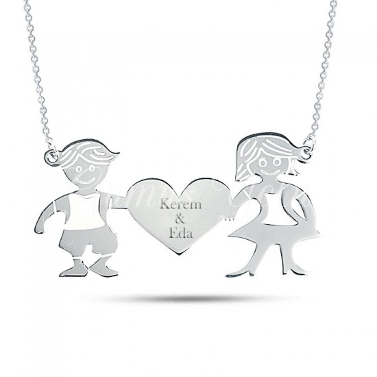 Çocukluk Aşkım Kalp Figür Kişiye Özel Kolye 925 Ayar Gümüş