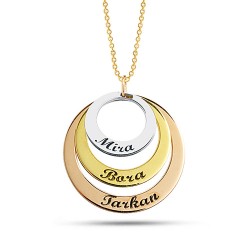 Kişiye Özel Üç Renk İsimli Halka Aile Kolyesi 925 Ayar Gümüş