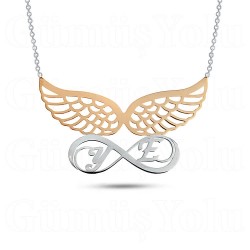 Sevgiliye Özel Harfli Melek Kanatlı Sonsuzluk Gümüş Kolye 925 Ayar Gümüş 