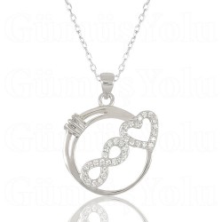 Sonsuzluk ve Kalp Figür Zirkon Taşlı Gümüş Kadın Kolye 925 Ayar