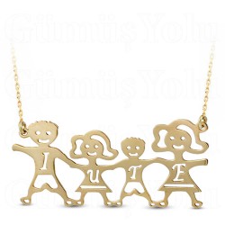 Harfli İsimli Çekirdek Aile Kolyesi 925 Ayar Gümüş